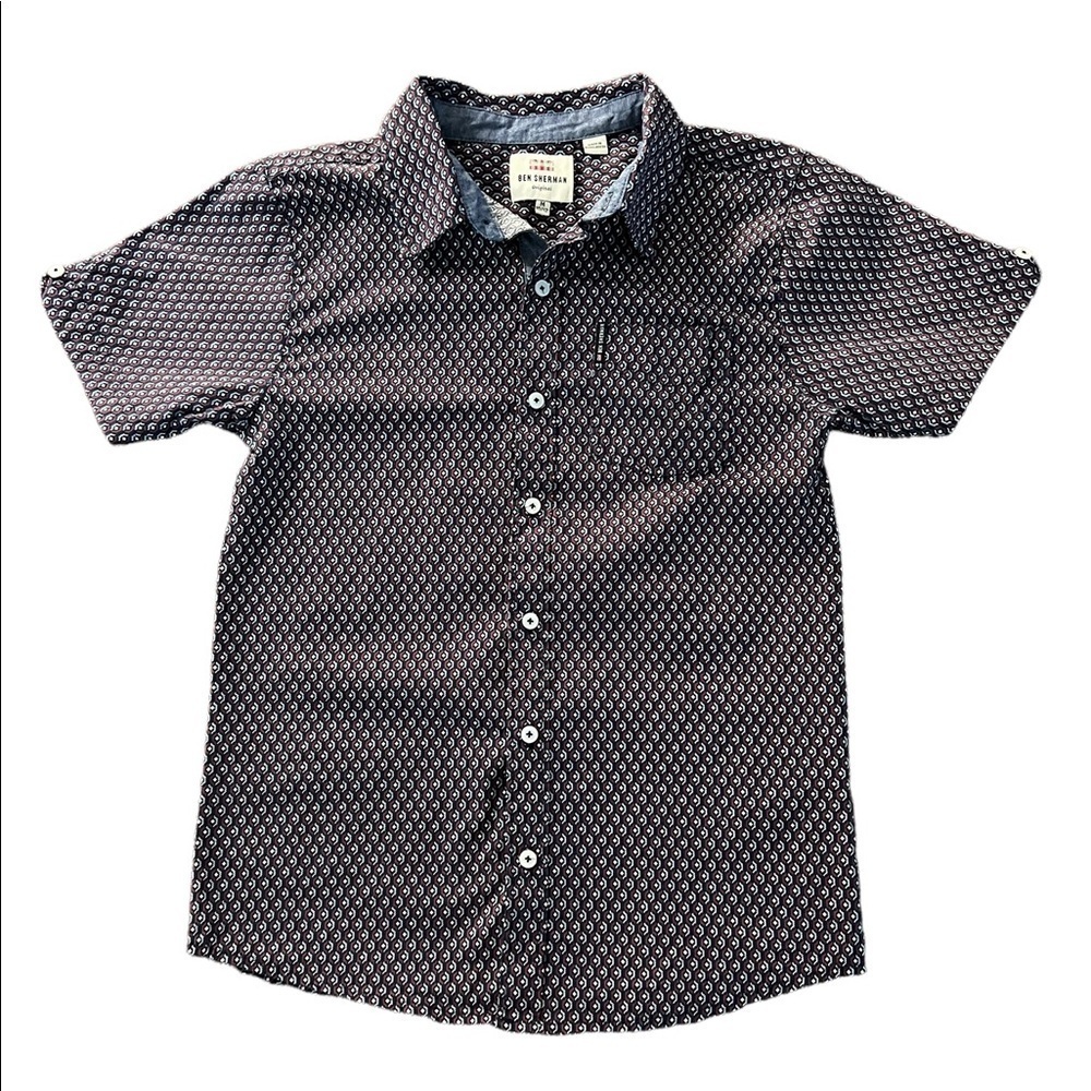 BEN SHERMAN BOYS SHORT SLEEVE BUTTON DOWN SHIRT SIZE MEDIUM 10/12
